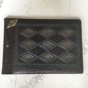 KEK Embossed Leather Photo Album Travel Scrapbook Mid-century VTG NEW Spiderweb